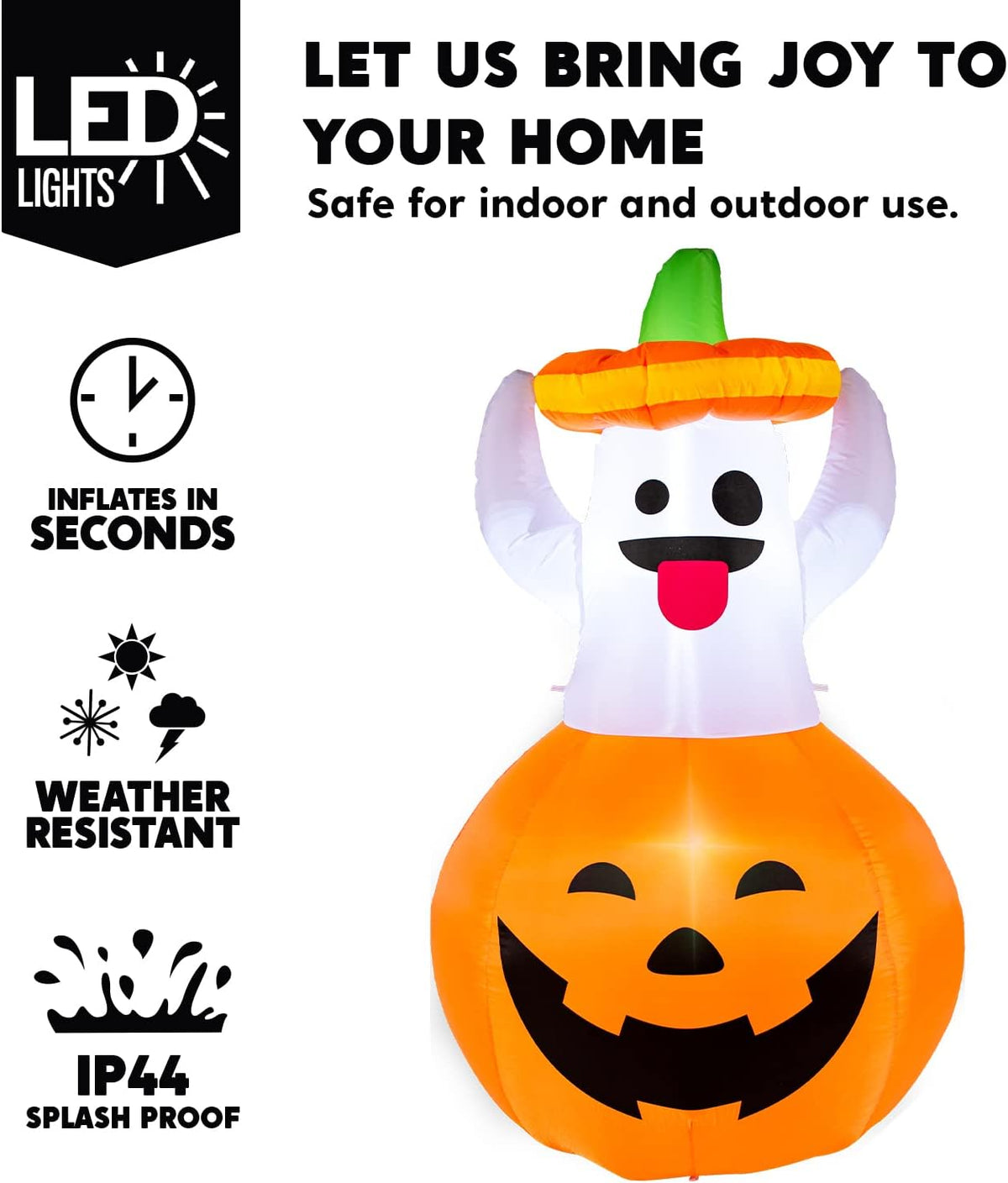Joiedomi 5 Ft Halloween Inflatable Ghost in Pumpkin with LEDs