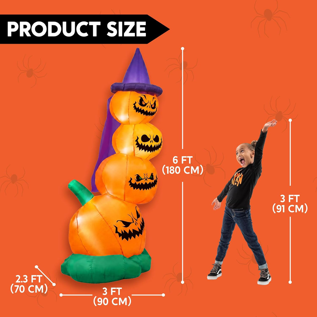 Joiedomi 6 Ft Stacked Pumpkins with Witch Hat Halloween Inflatable with LEDs