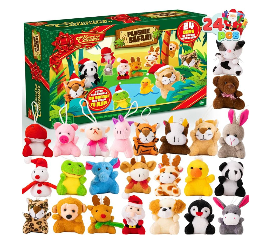 Christmas Advent Calendar 2025 with Mini Animal Plush, 24 Days Countdown Advent Calendar with 24 Stuffed Animals, Kids Girls Party Favors, Xmas Gift Classroom Prizes, Christmas Party Favor Gifts