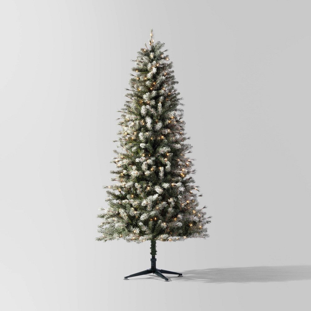 7' Pre-lit Lightly Flocked Douglas Fir Artificial Christmas Tree Clear Lights - Wondershop™