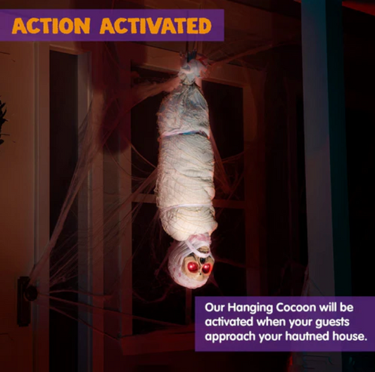 35in Animated Light Up Hanging Halloween Cocoon Corpse - additional view