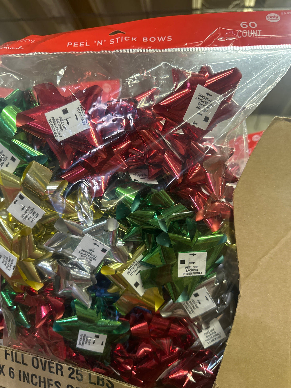 Christmas bows, peel and stick 60 count 3”