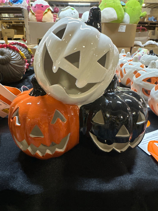 Trio stacked pumpkins LED light up yellow light