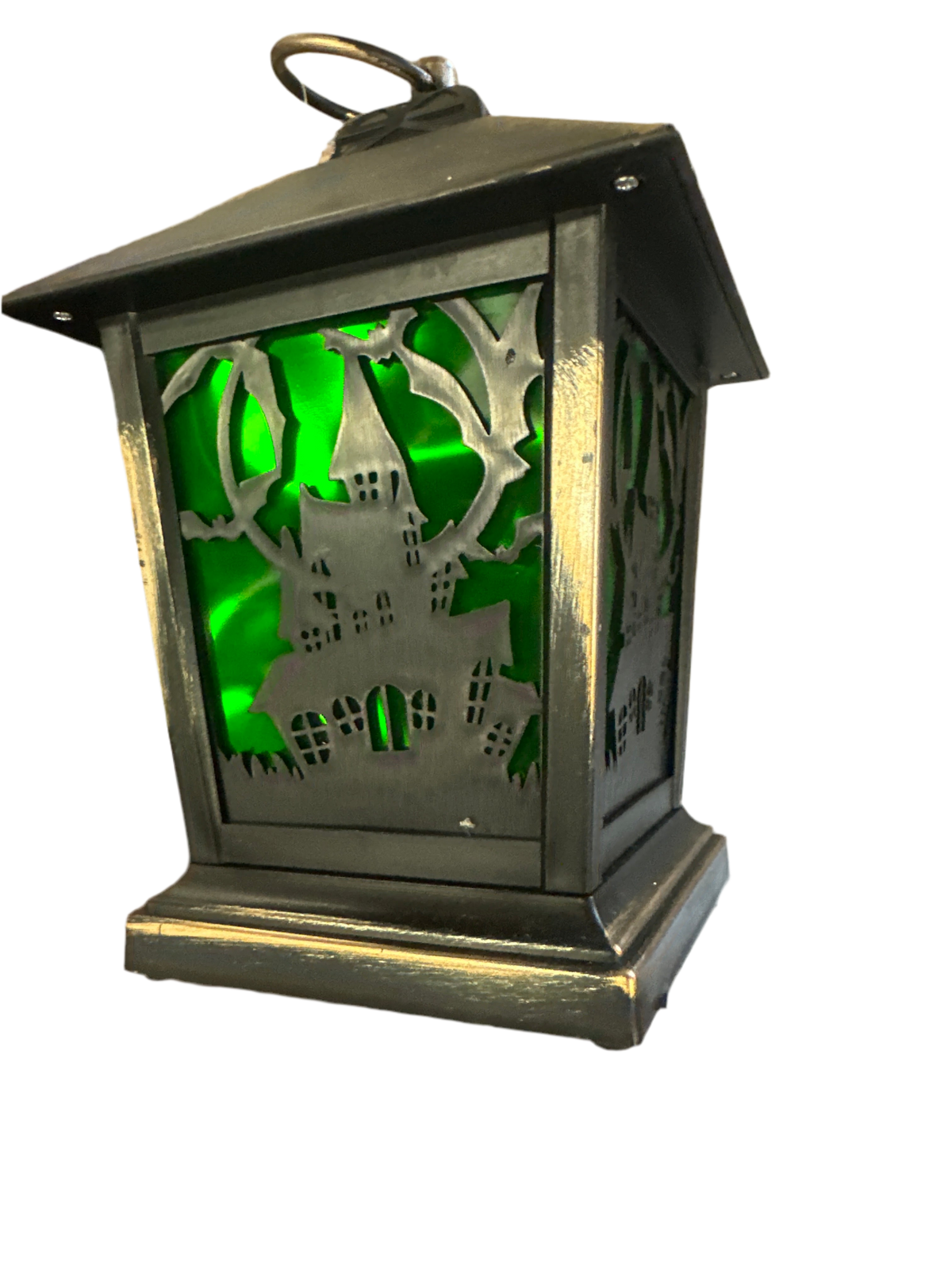 Purple Witch or Green Haunted House LED lantern Halloween with projected bats / ghosts inside 7” - additional view