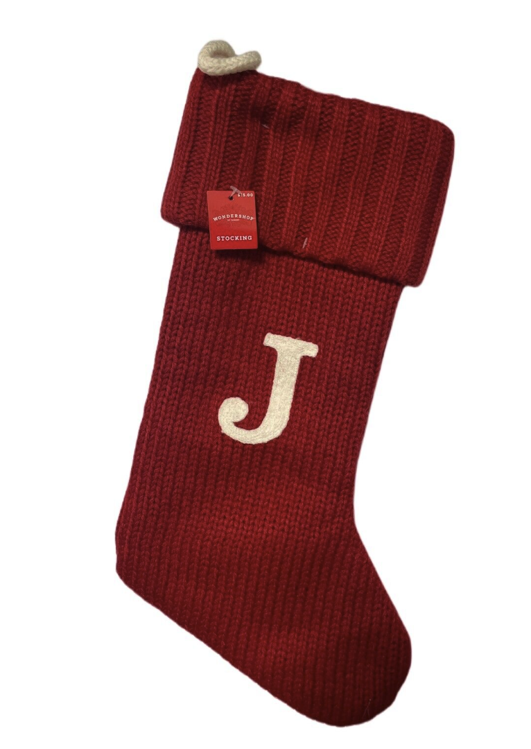 Wondershop- Monogram 19” Christmas Stocking - Red Knit