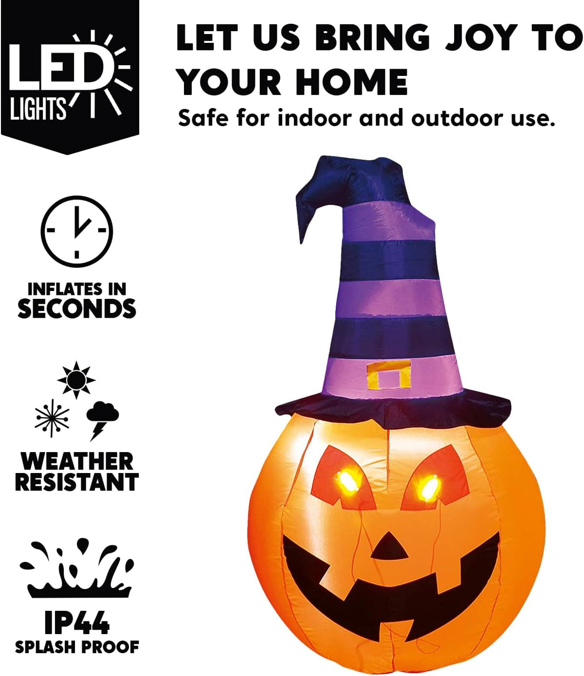 Joiedomi 5 Ft Halloween Inflatable Pumpkin with Witch Hat and LEDs