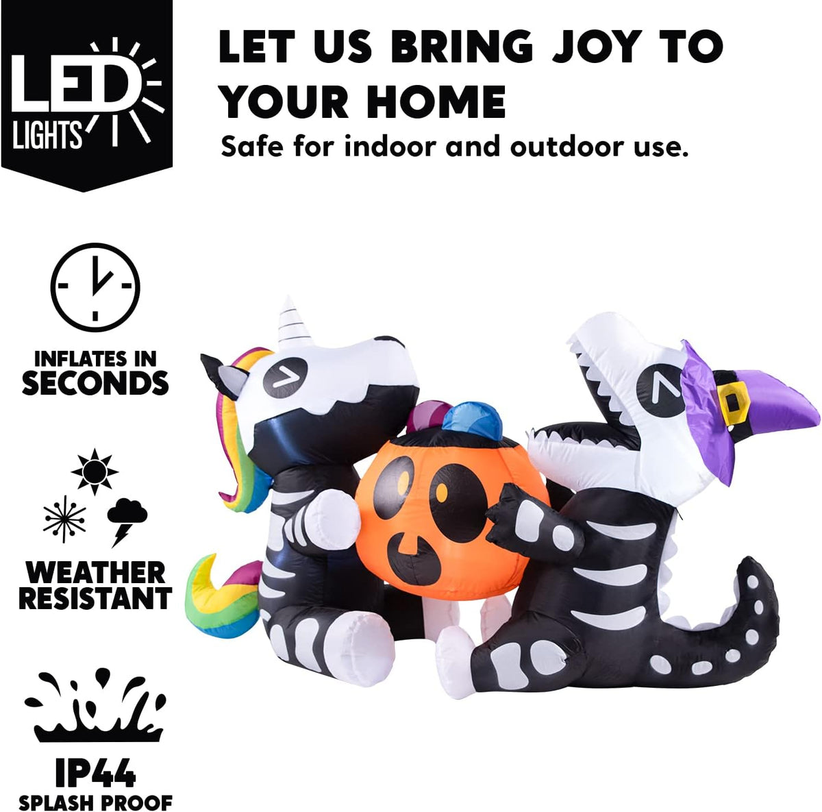 Joiedomi 6 Ft Long Sitting Skeleton Unicorn and Dinosaur Halloween Inflatable