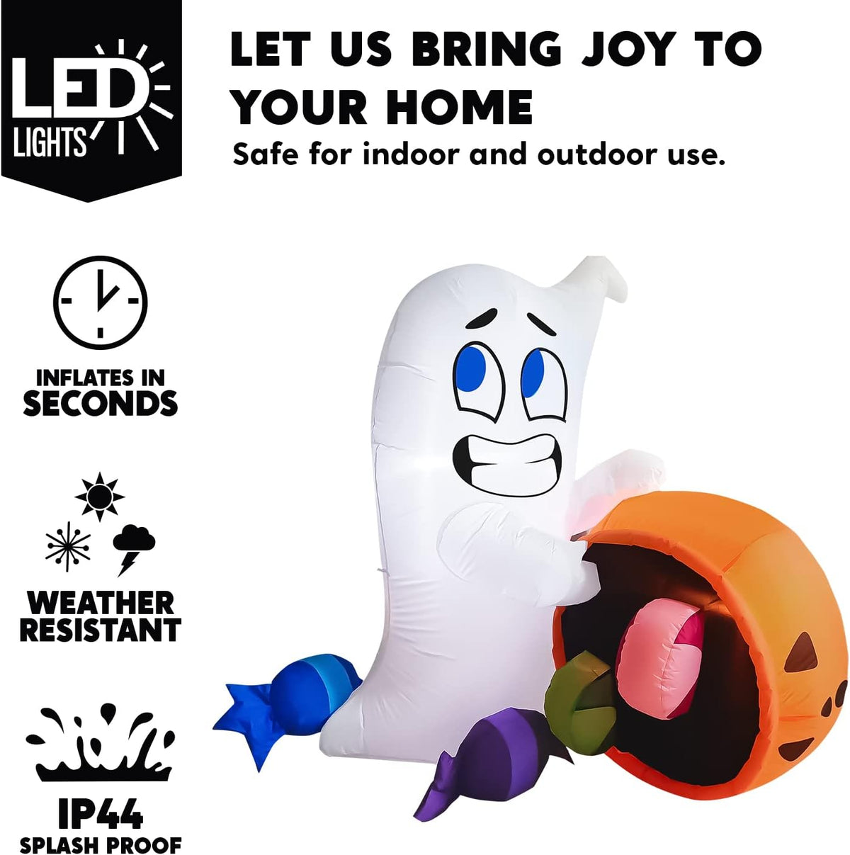 Joiedomi 5 Ft Tall Halloween Inflatable Cute Ghost with Candy Pumpkin Cauldron