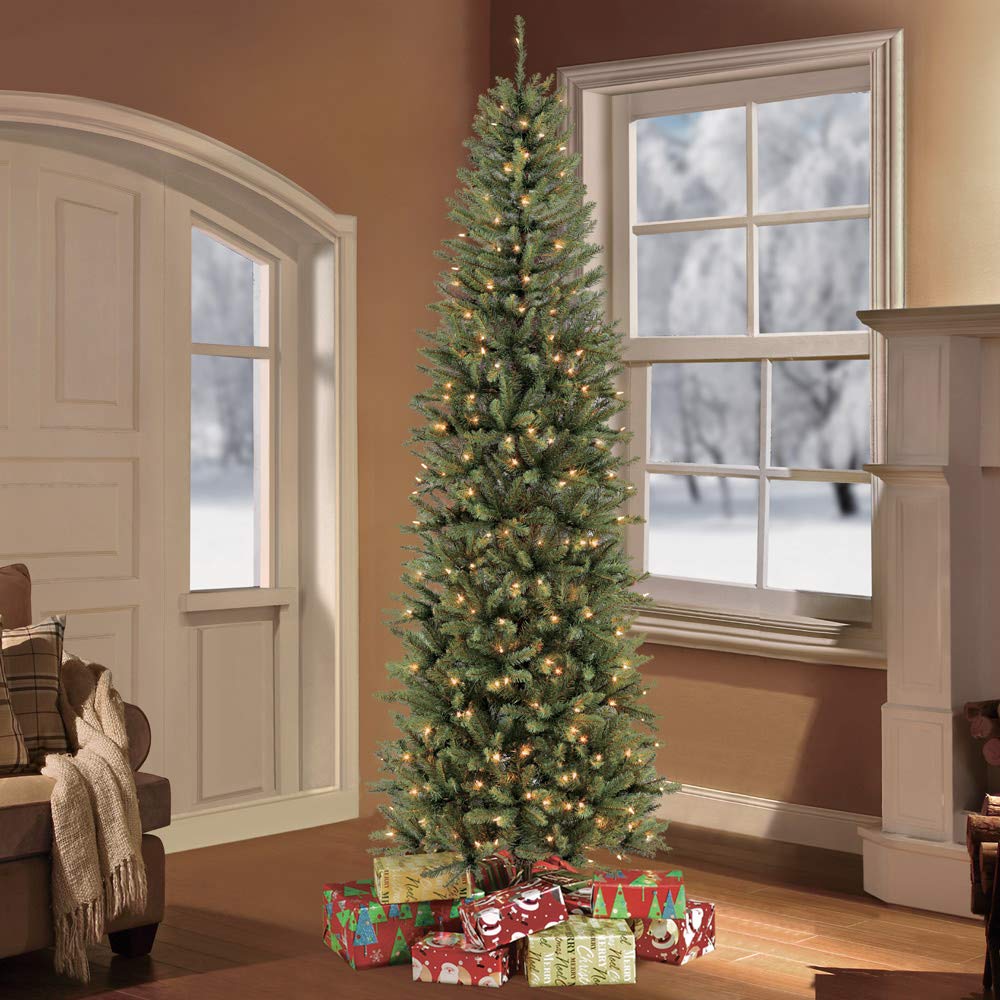 Puleo International 7.5 Foot Pre-Lit Fraser Fir Pencil Artificial Christmas Tree with 350 UL Listed Clear Lights, Green, 32 x 32 x 90 inches - additional view