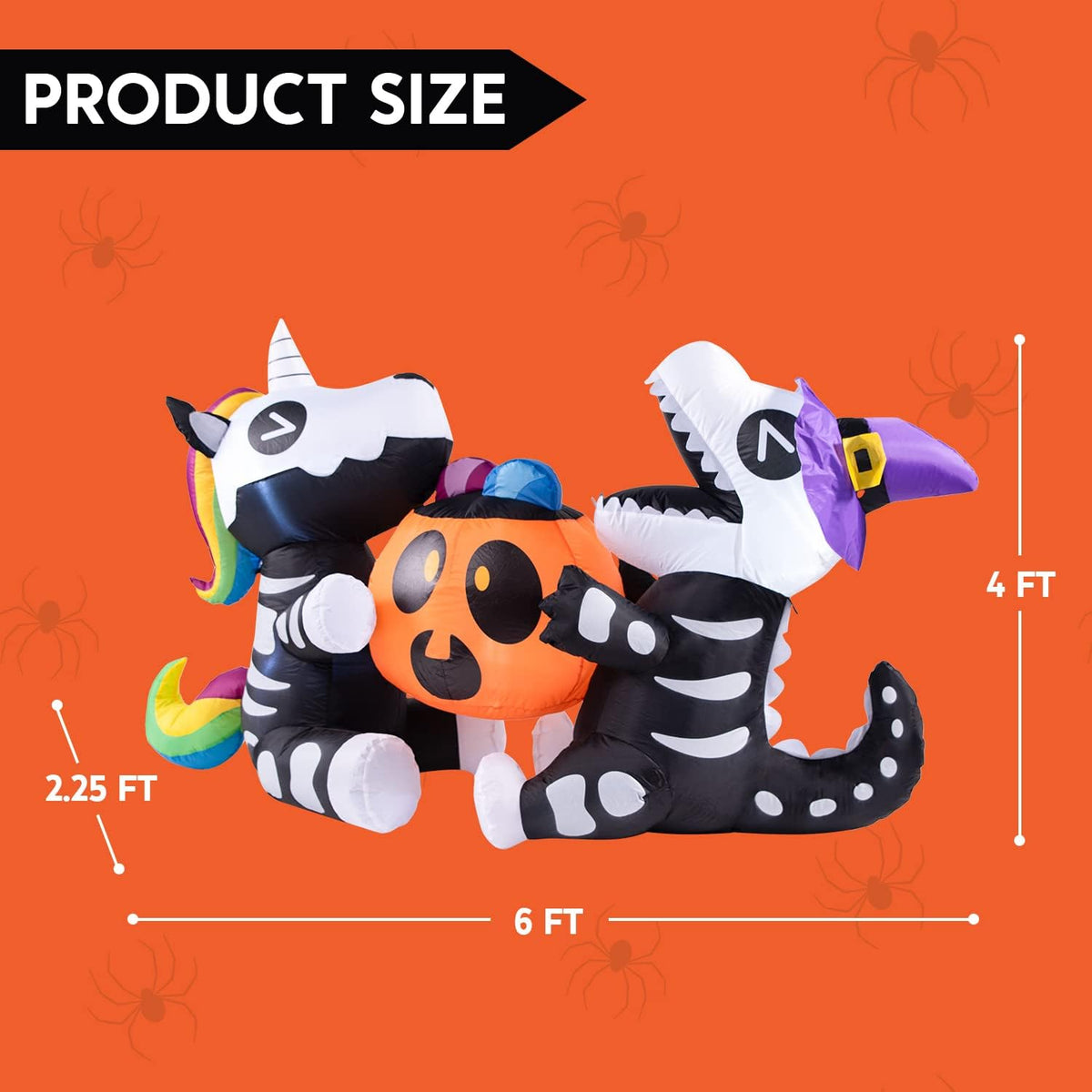 Joiedomi 6 Ft Long Sitting Skeleton Unicorn and Dinosaur Halloween Inflatable