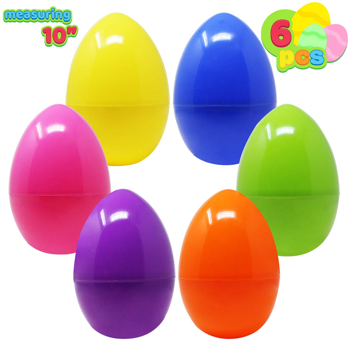 6PCS 10" Jumbo Plastic Bright Solid Easter Eggs Assorted Colors - additional view