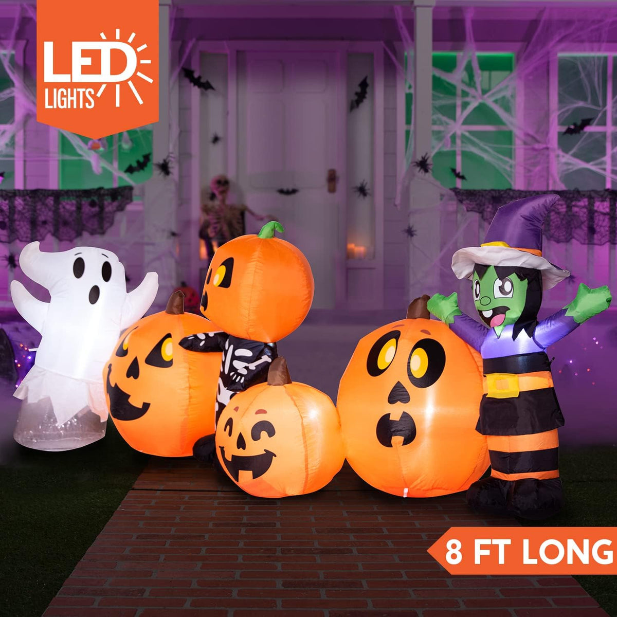 Joiedomi 8 Ft Long Halloween Inflatable Three Characters and Pumpkin Patch