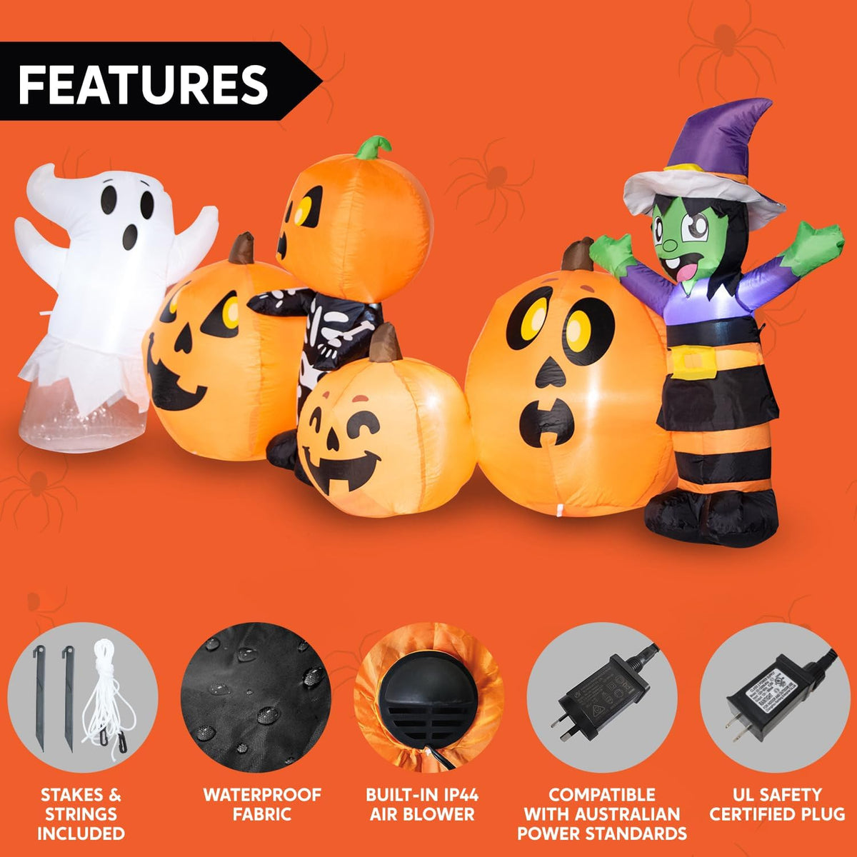 Joiedomi 8 Ft Long Halloween Inflatable Three Characters and Pumpkin Patch