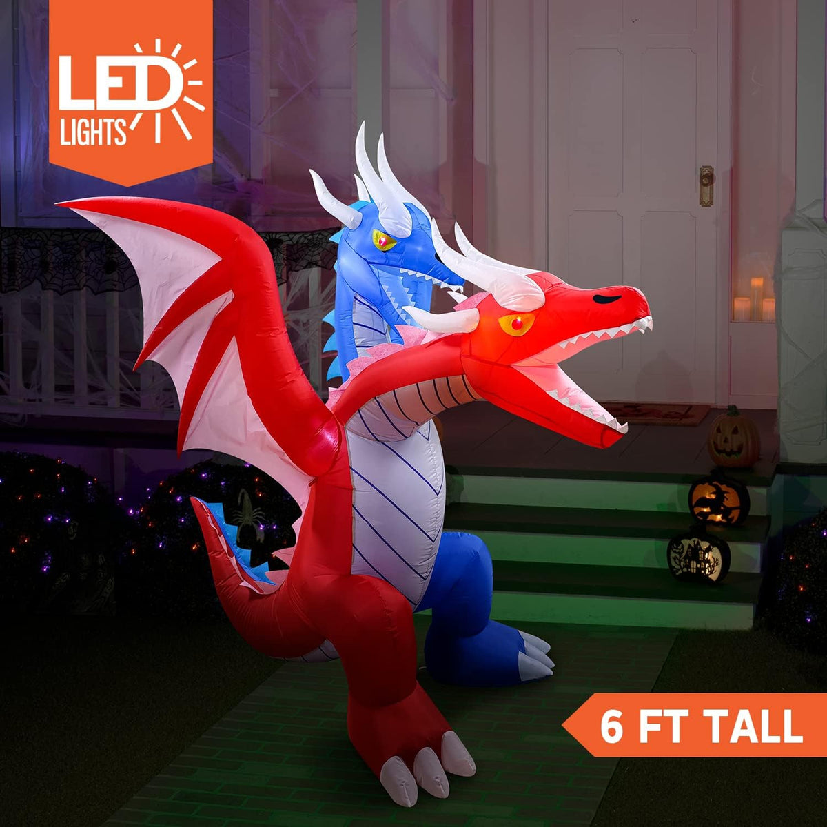 Joiedomi 6 FT Halloween Inflatable Double Headed Dragon with LEDs