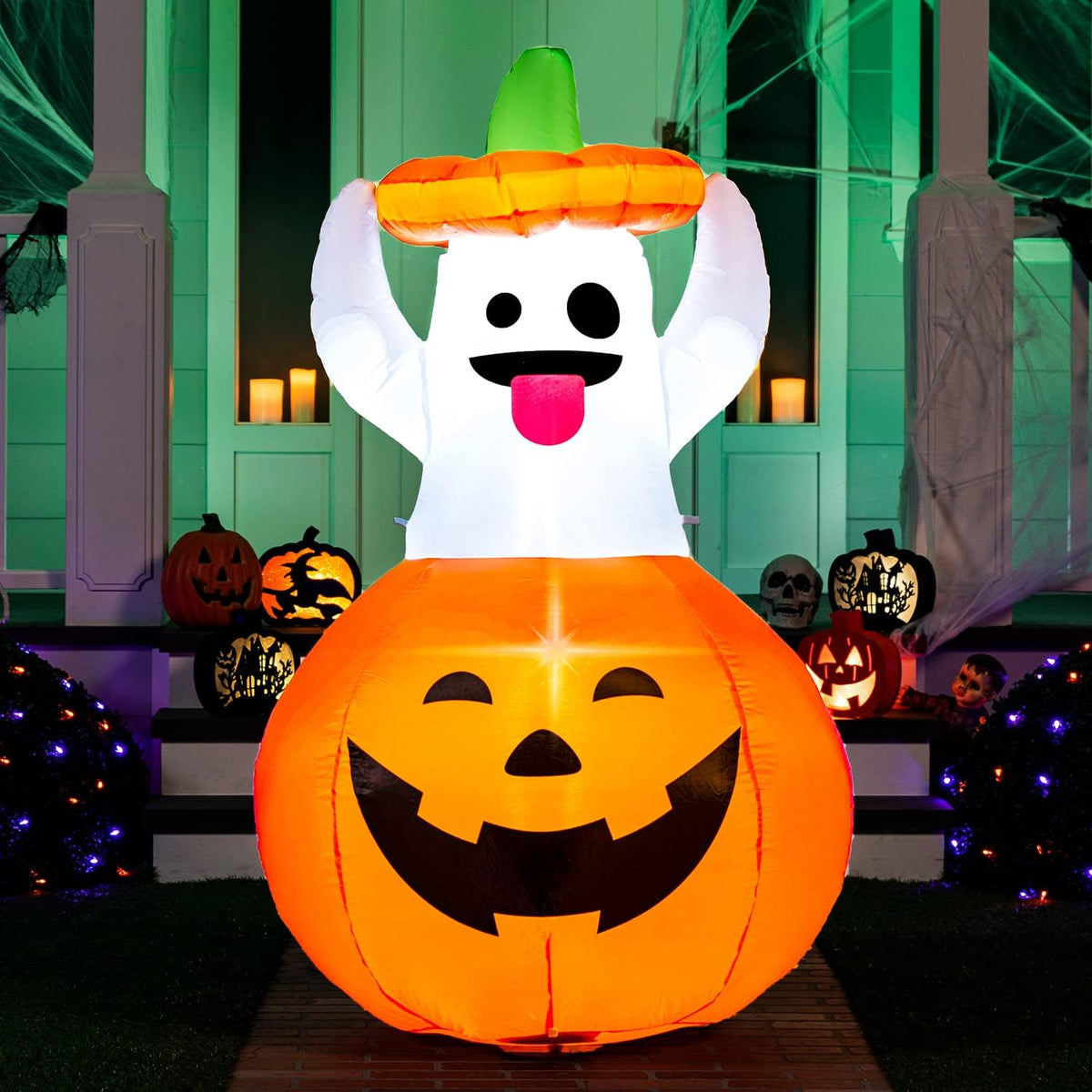 Joiedomi 5 Ft Halloween Inflatable Ghost in Pumpkin with LEDs