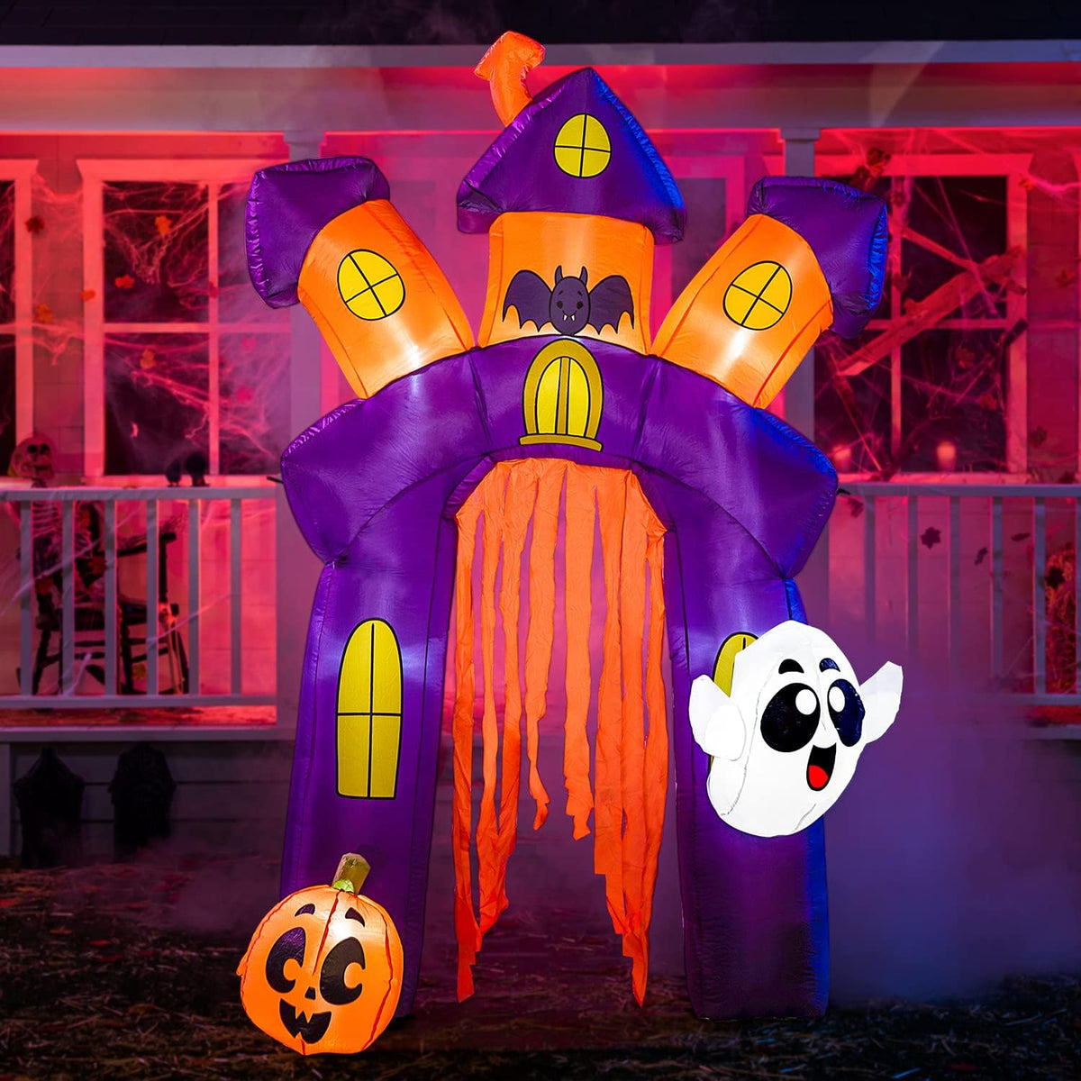Joiedomi 8.5 Ft Tall Halloween Inflatable Twisted Castle Archway with LEDs