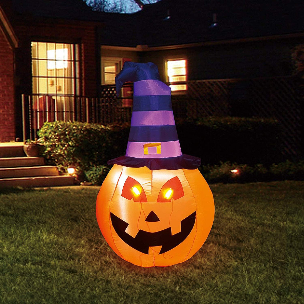 Joiedomi 5 Ft Halloween Inflatable Pumpkin with Witch Hat and LEDs