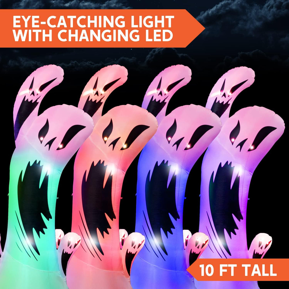 Joiedomi 10 Ft Tall Halloween Inflatable Ghost with Color Changing LEDs