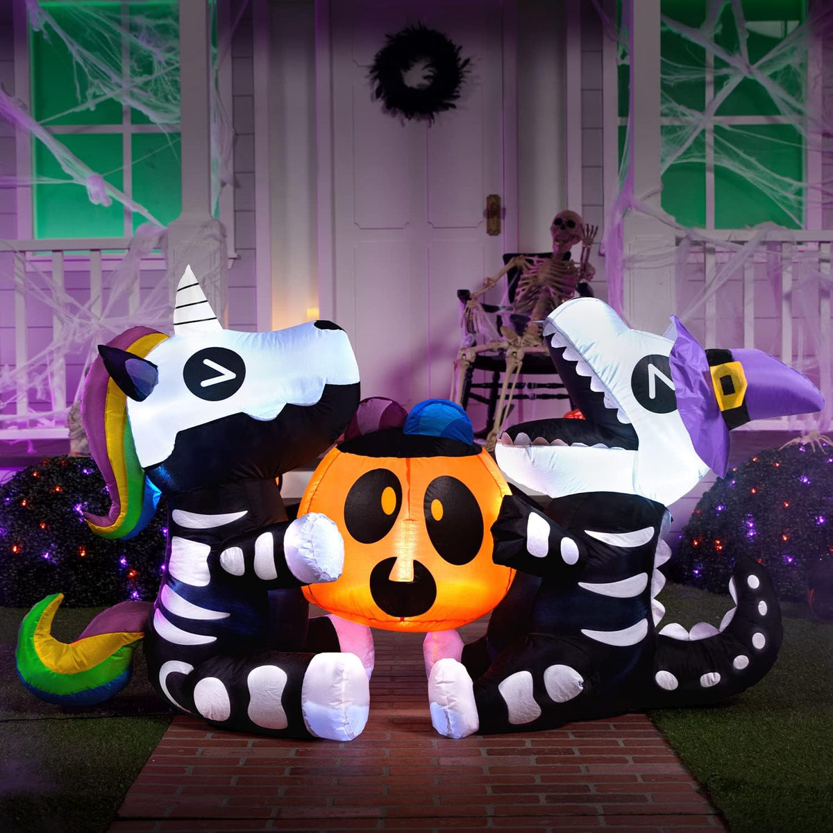 Joiedomi 6 Ft Long Sitting Skeleton Unicorn and Dinosaur Halloween Inflatable