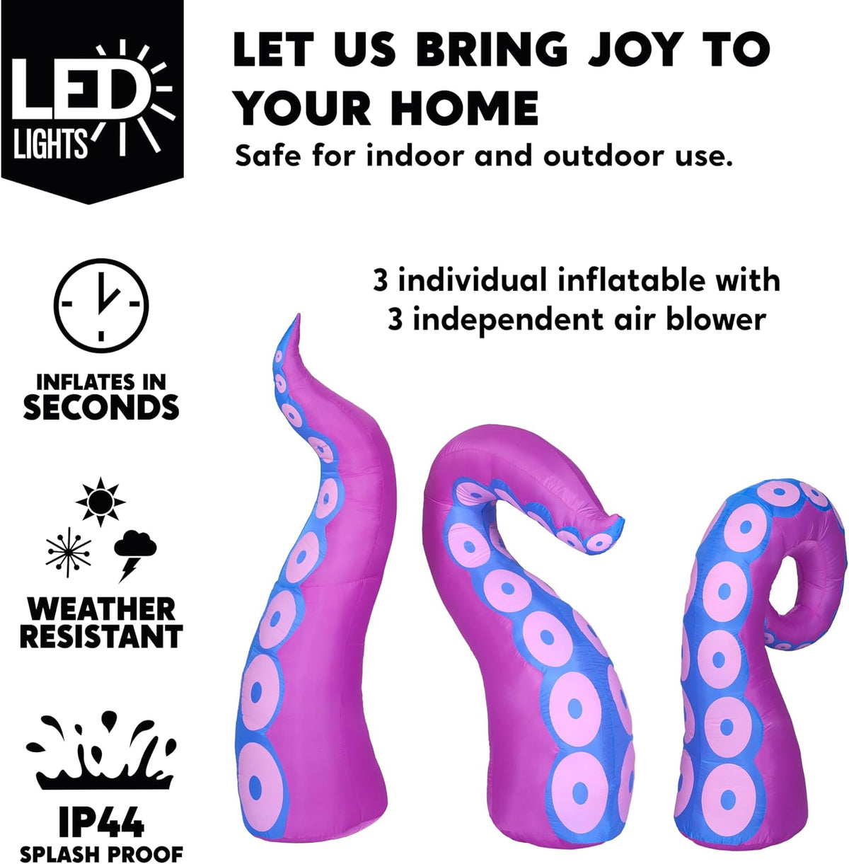 Joiedomi 3 Pcs Halloween Inflatable Octopus Tentacle Legs with LEDs