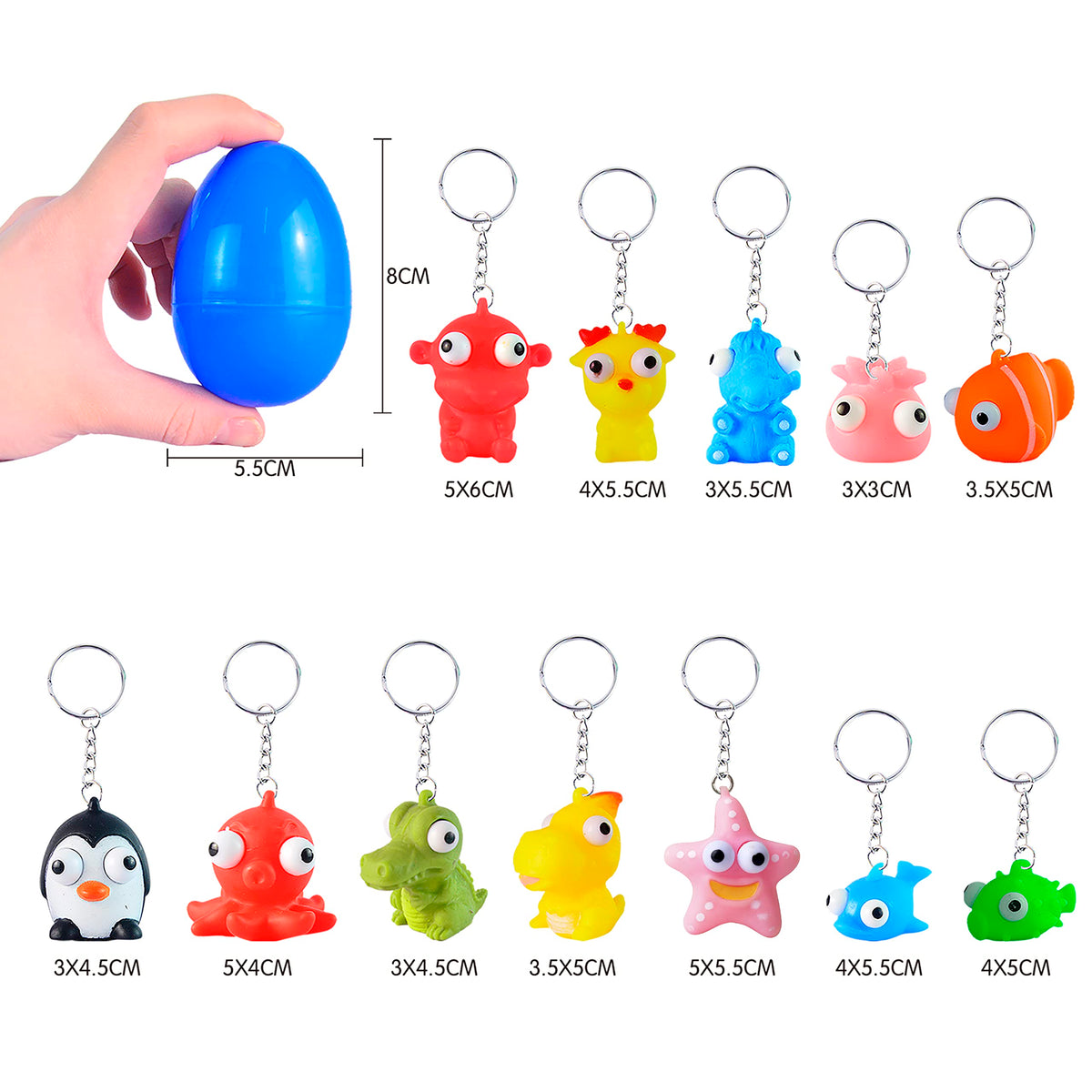 JOYIN 24 Prefilled Easter Eggs Filled Eggs with Animal Keychains Eye-pop Squishy Toys - additional view