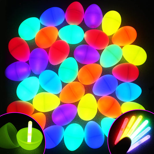 72 Pcs 3.15" Easter Glow Eggs Glow in the Dark Easter Glow Eggs with Glow Sticks