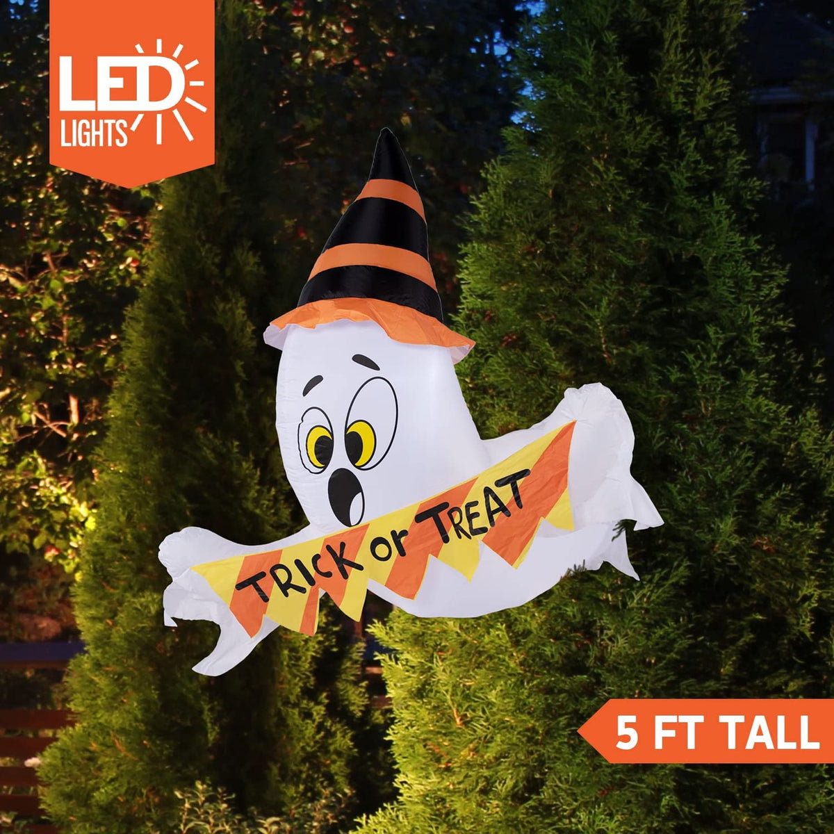 Joyfy 5 Ft Halloween Inflatable Trick or Treat Ghost Breaking Out from Window