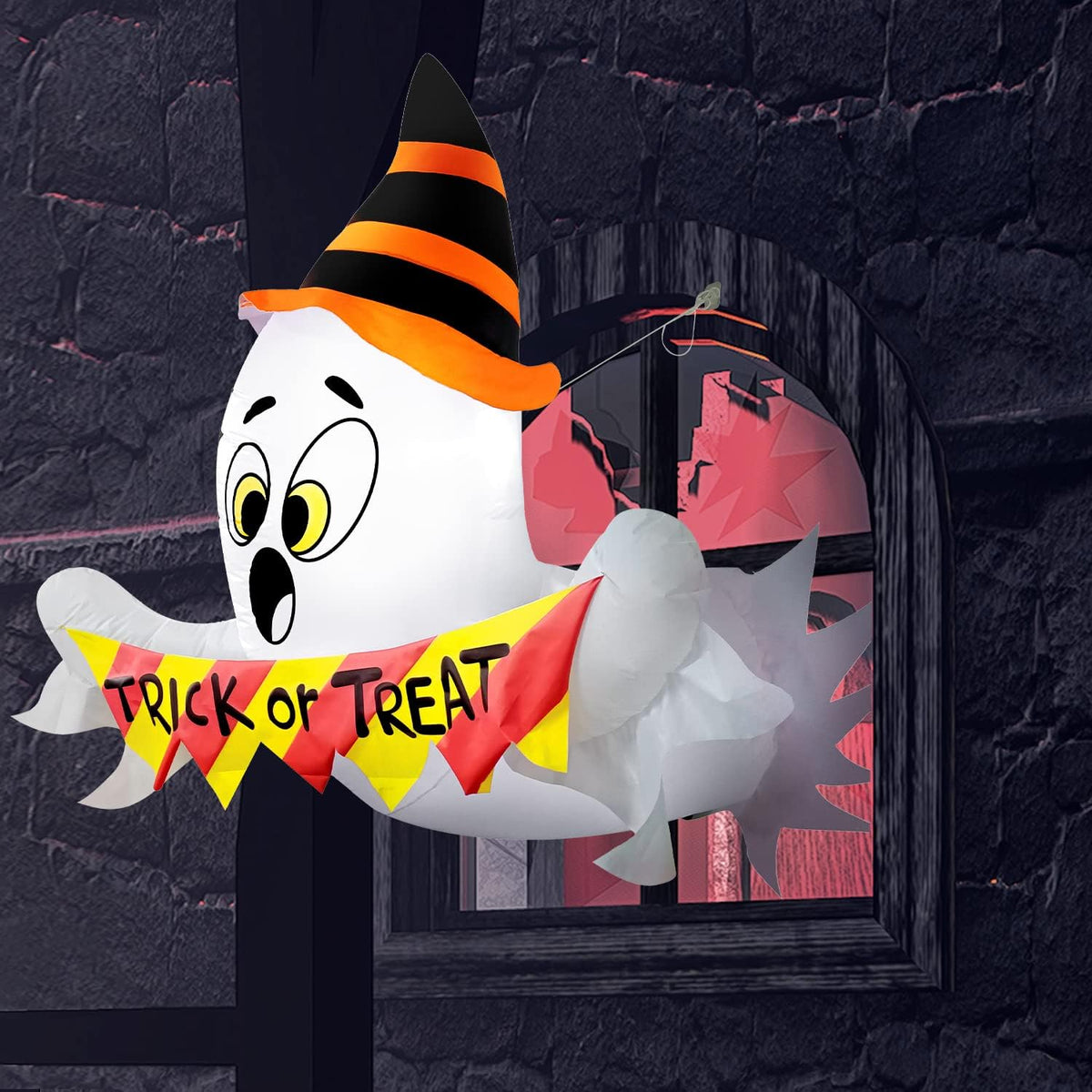 Joyfy 5 Ft Halloween Inflatable Trick or Treat Ghost Breaking Out from Window