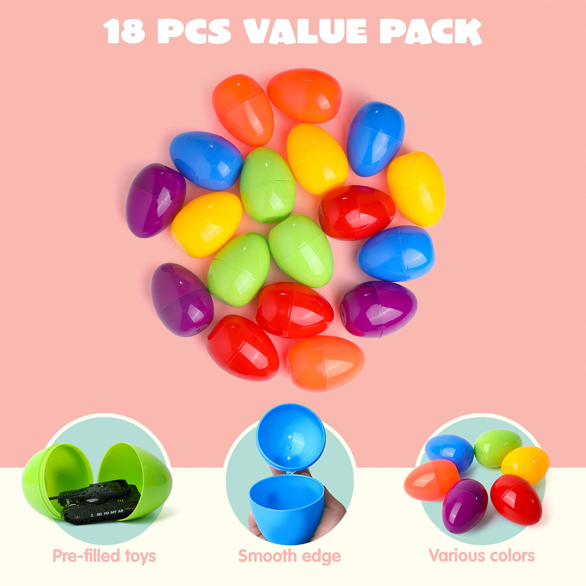 18 Pcs Jumbo Easter Eggs Filled with Die-cast Vehicles, Pull Back City Cars - additional view