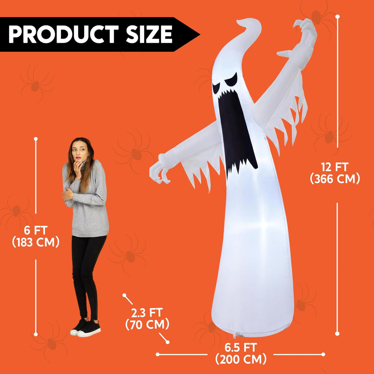 Joiedomi 12 Ft Towering Spooky Ghost Halloween Inflatable with LEDs
