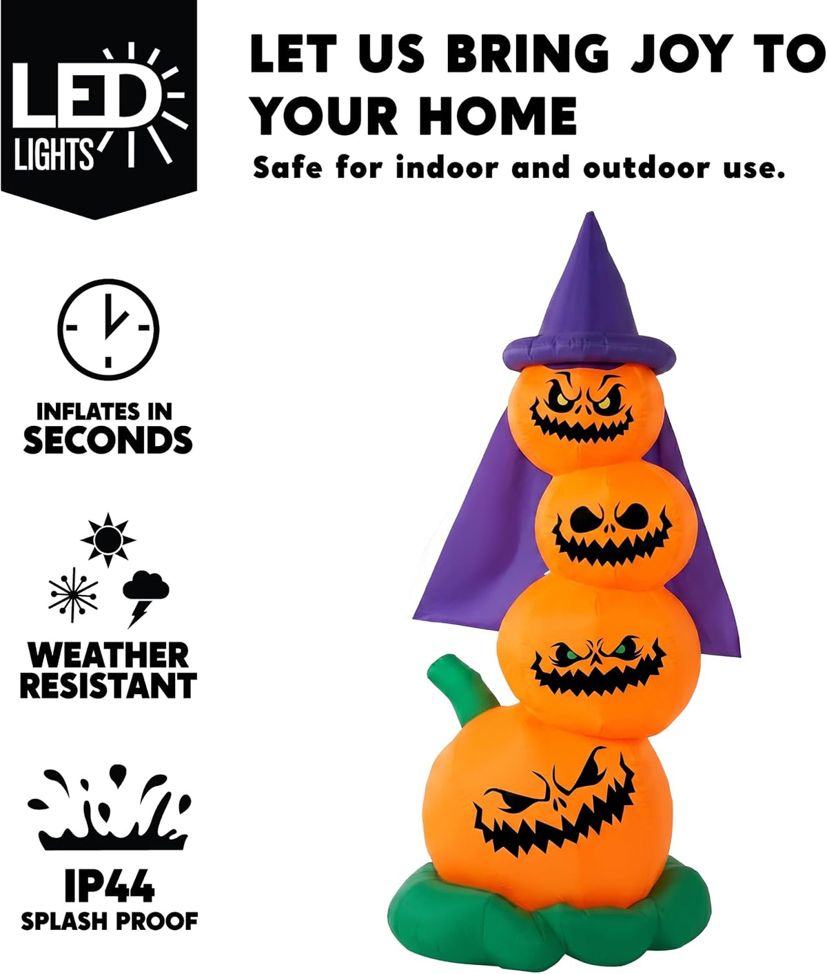Joiedomi 6 Ft Stacked Pumpkins with Witch Hat Halloween Inflatable with LEDs