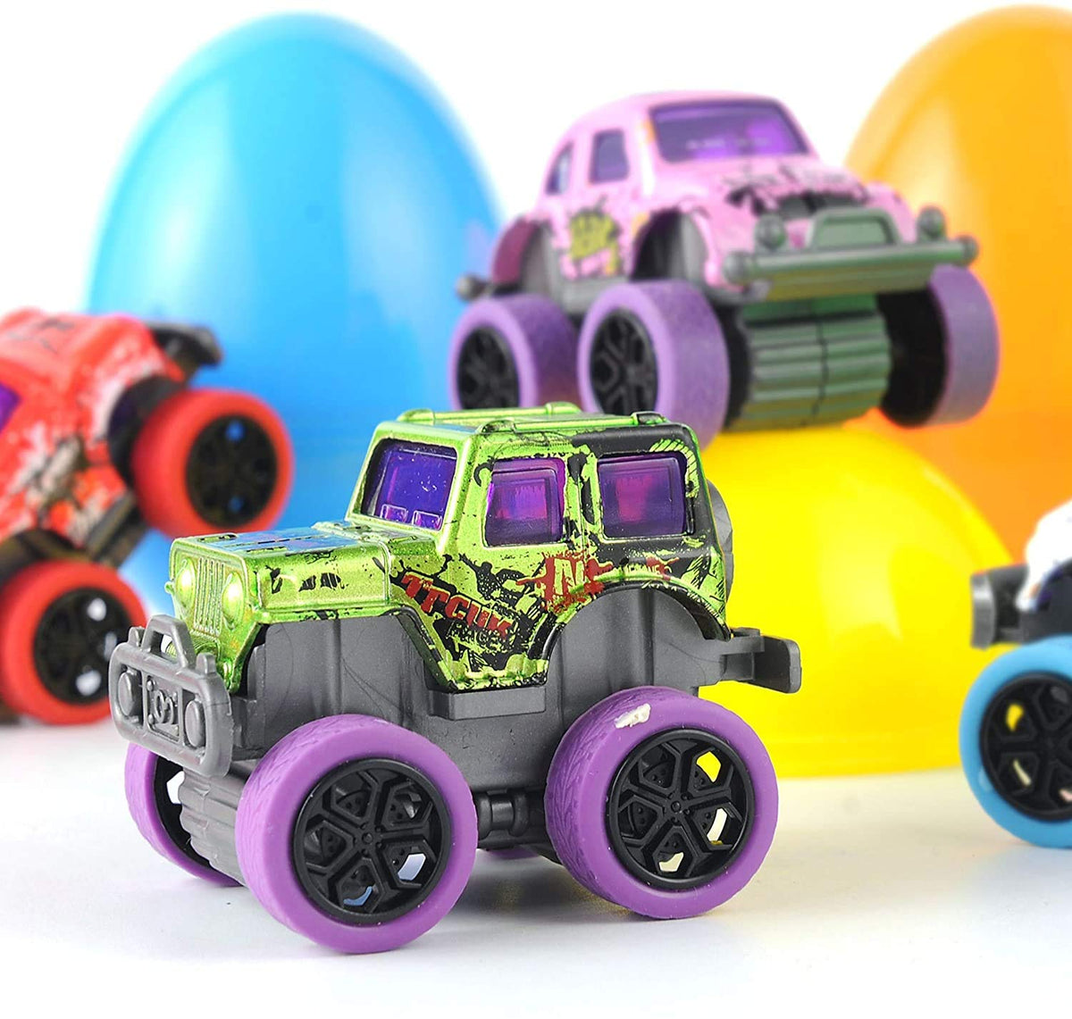 12 Pcs Easter Eggs Filled with Pull Back Monster Cars - additional view