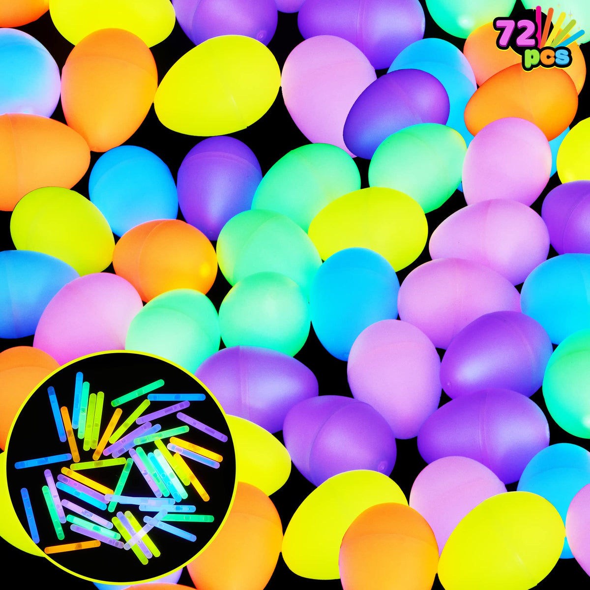 72 PCs Easter Eggs with Mini Glow Sticks