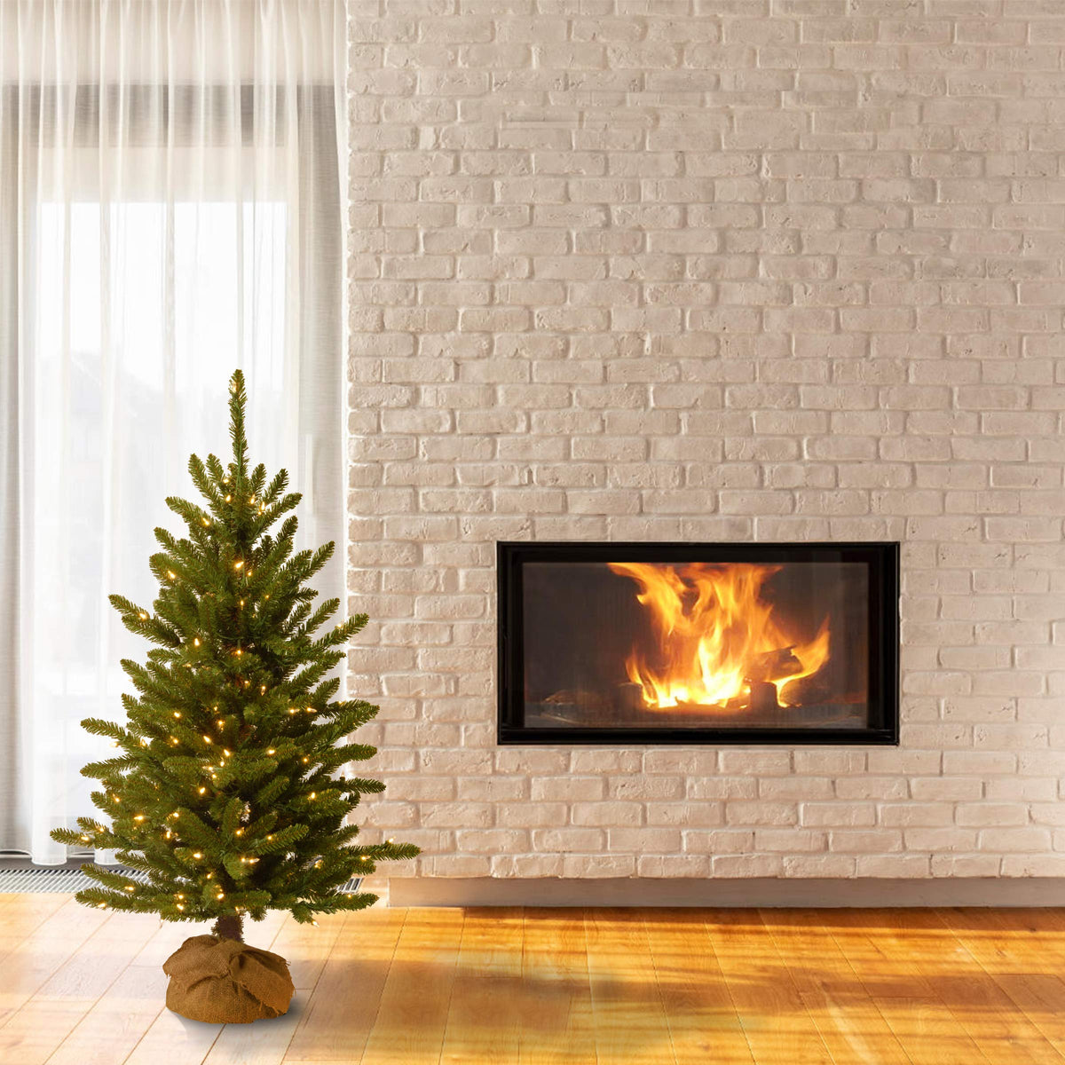 National Tree Company Pre-lit Artificial Mini Christmas Tree | Includes Small Lights and Cloth Bag Base | Kensington Burlap - 4 ft - additional view