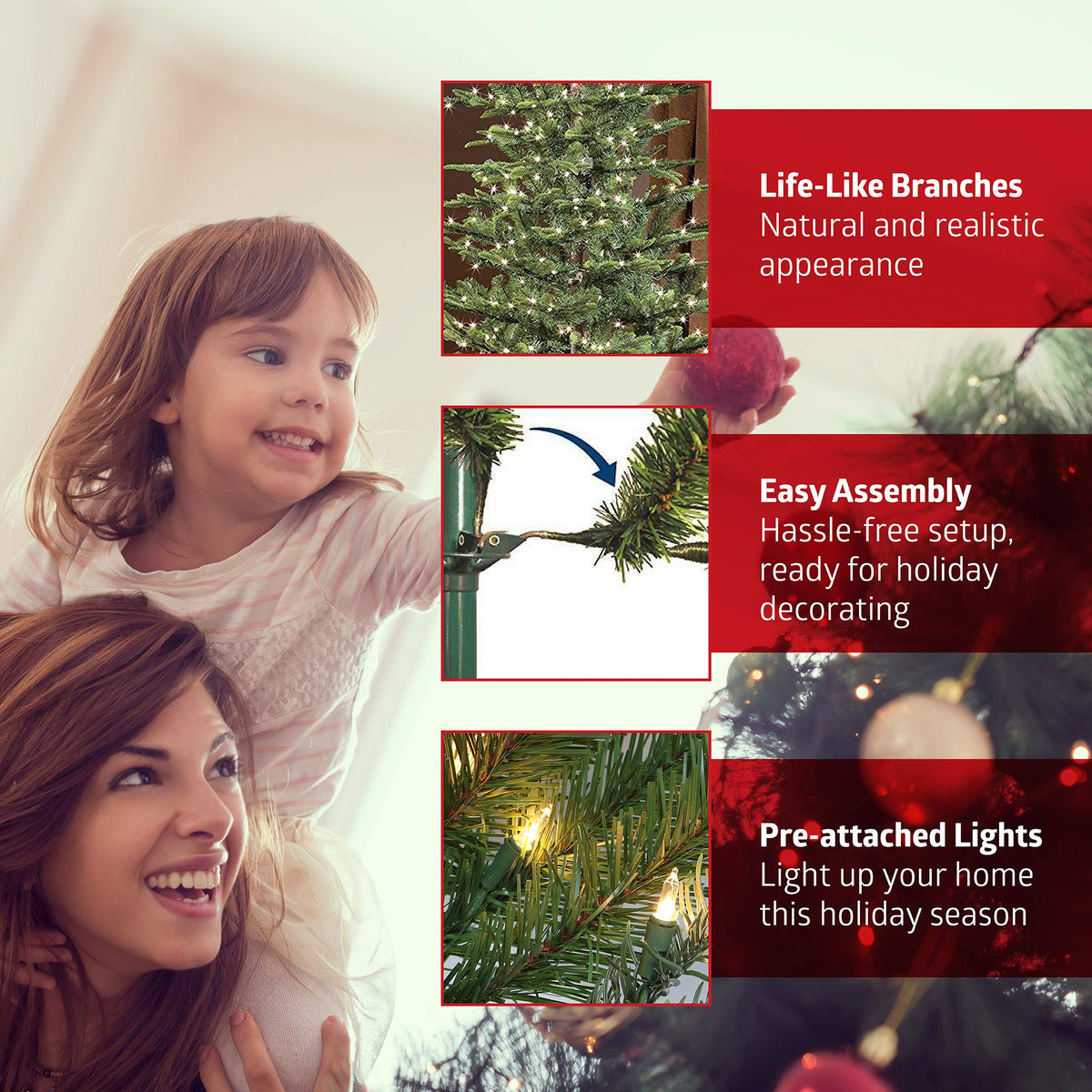 Puleo International 7.5 Foot Pre-Lit Fraser Fir Pencil Artificial Christmas Tree with 350 UL Listed Clear Lights, Green, 32 x 32 x 90 inches - additional view