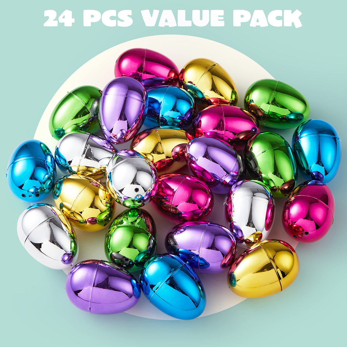 48 Pieces 2.3" Shiny Golden Metallic Easter Eggs in 6 Colors - additional view