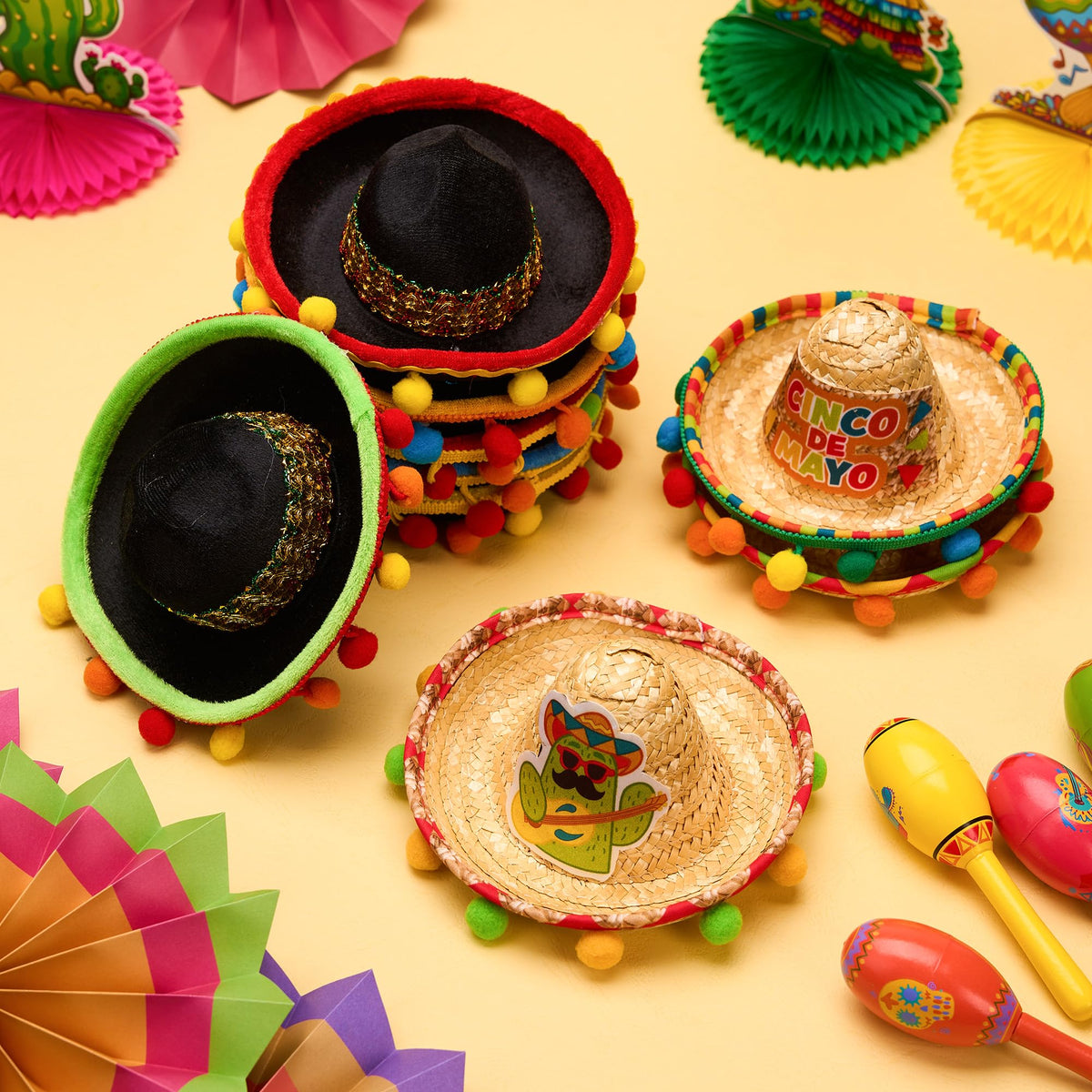 9 PCs Cinco de Mayo Sombrero Headbands, Mexican / Fiesta Theme Party Supplies / Decorations / Favors - additional view