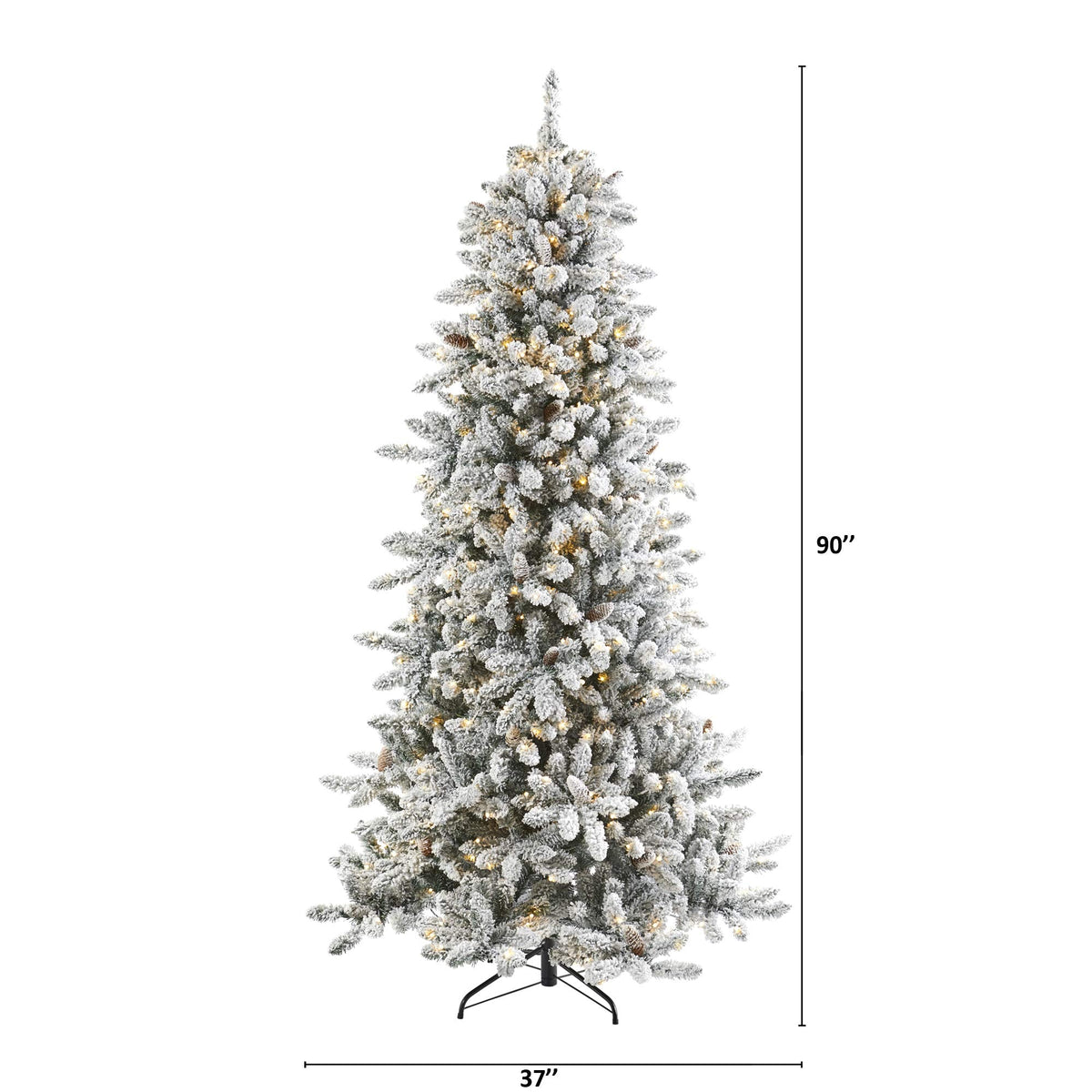 Nearly Natural 7.5ft. Flocked Livingston Fir Artificial Christmas Tree with Pine Cones and 500 Clear Warm LED Lights - additional view