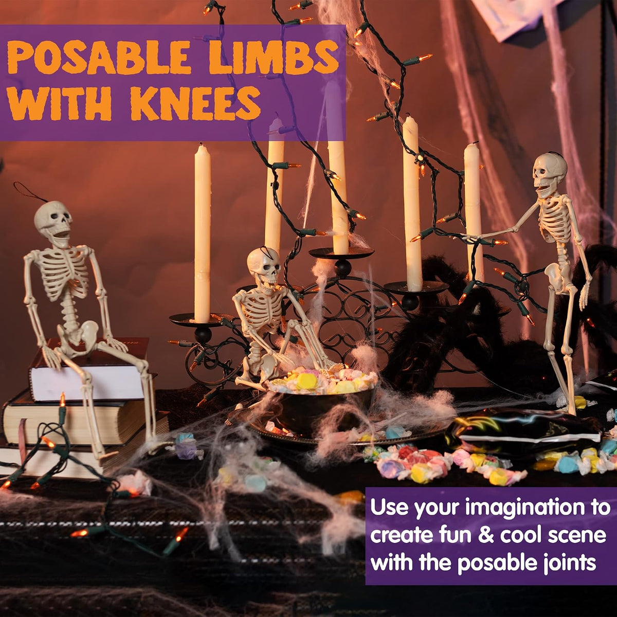JOYIN 3 Pcs 16 In Posable Halloween Hanging Skeletons Decorations