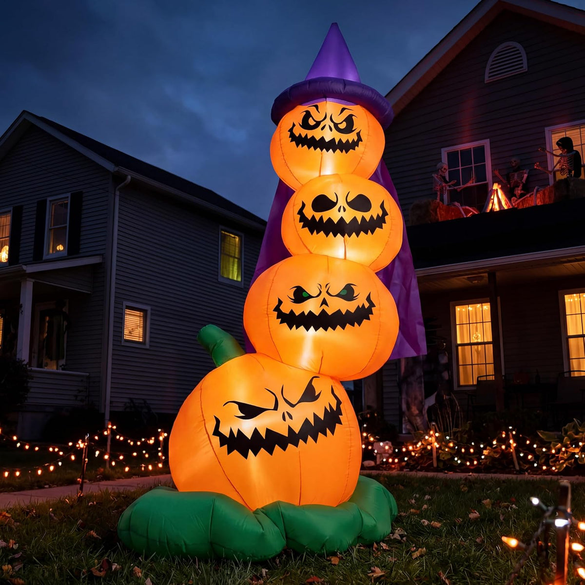 Joiedomi 6 Ft Stacked Pumpkins with Witch Hat Halloween Inflatable with LEDs