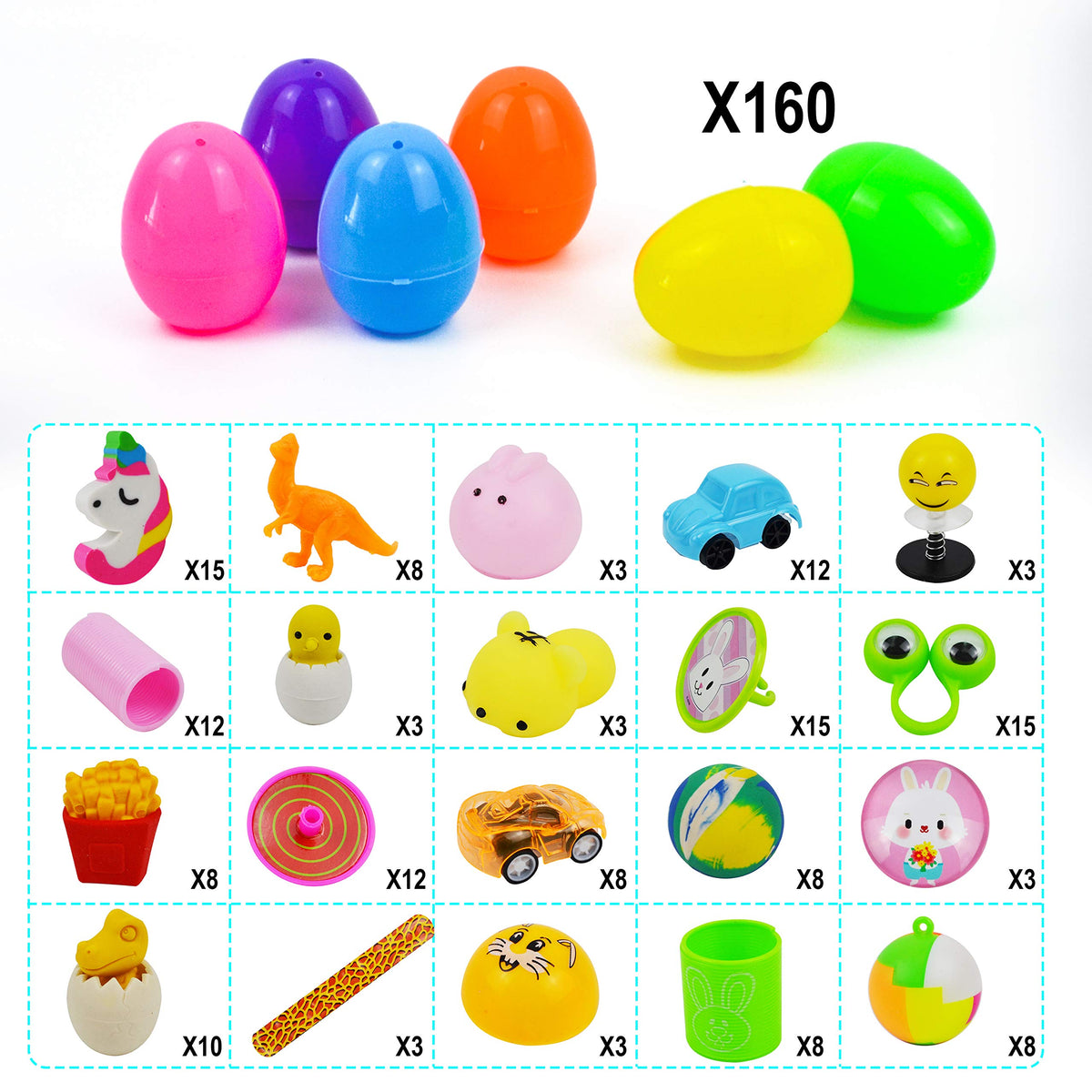 160 PCS Prefilled Easter Eggs with Assorted Toys, Stuffed Egg Hunt Supplies, Basket Stuffers Fillers, Classroom Prizes, Party Favors - additional view
