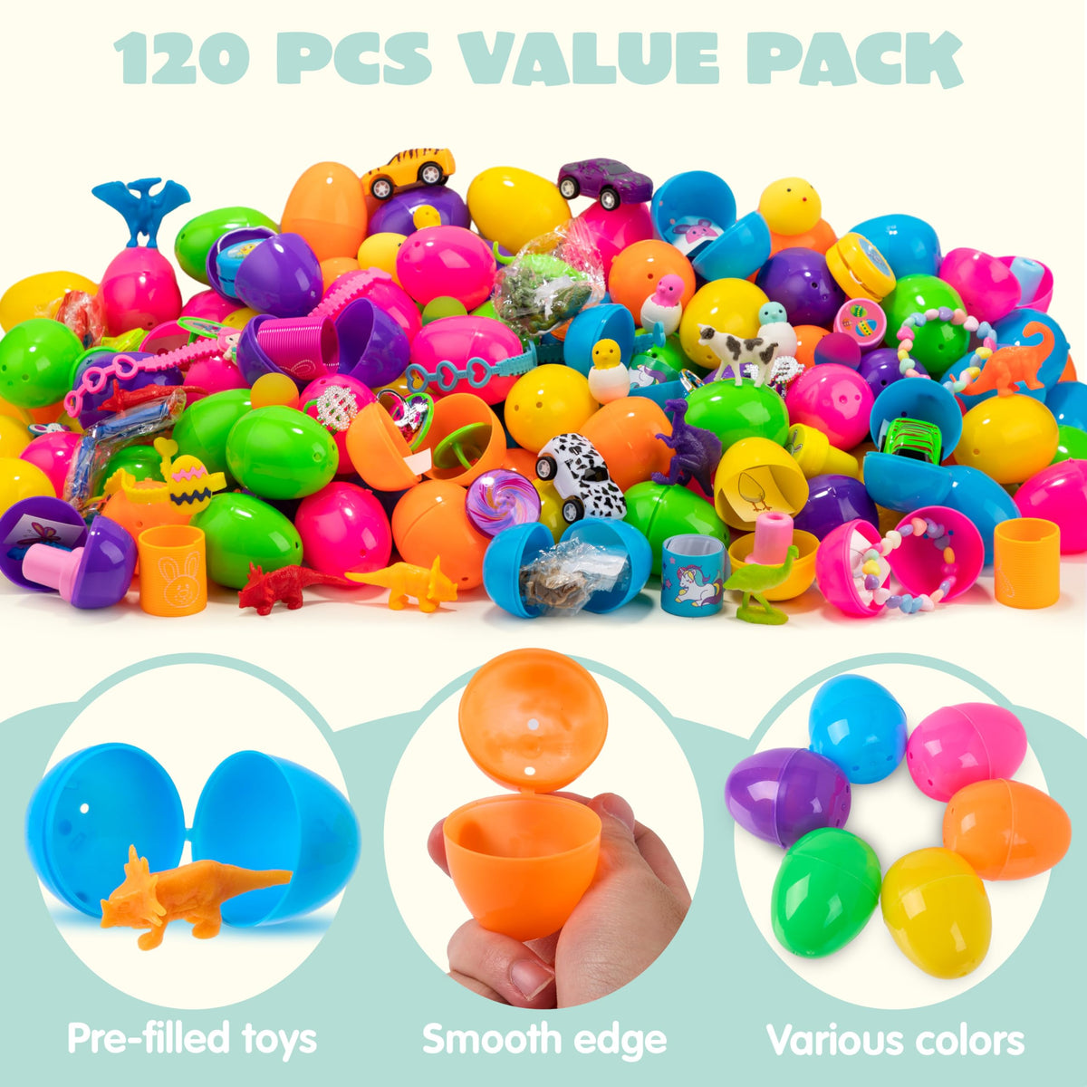 120 Pcs Toys Plus Stickers Prefilled Easter Eggs 2 3 / 8" - additional view