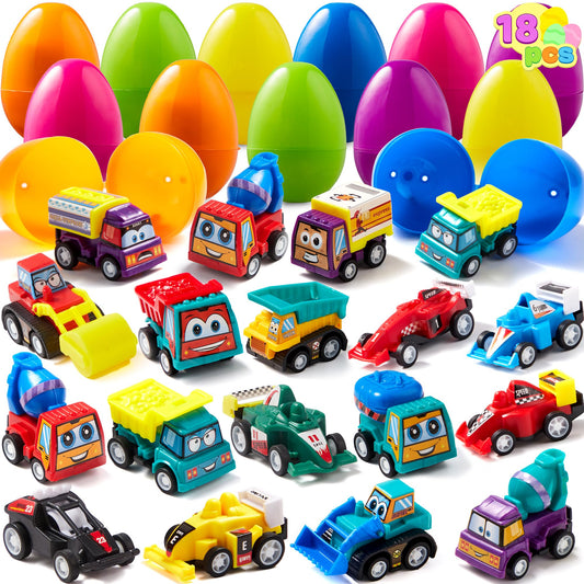 18 Pcs Pre-Filled Easter Eggs with Pull Back Cars