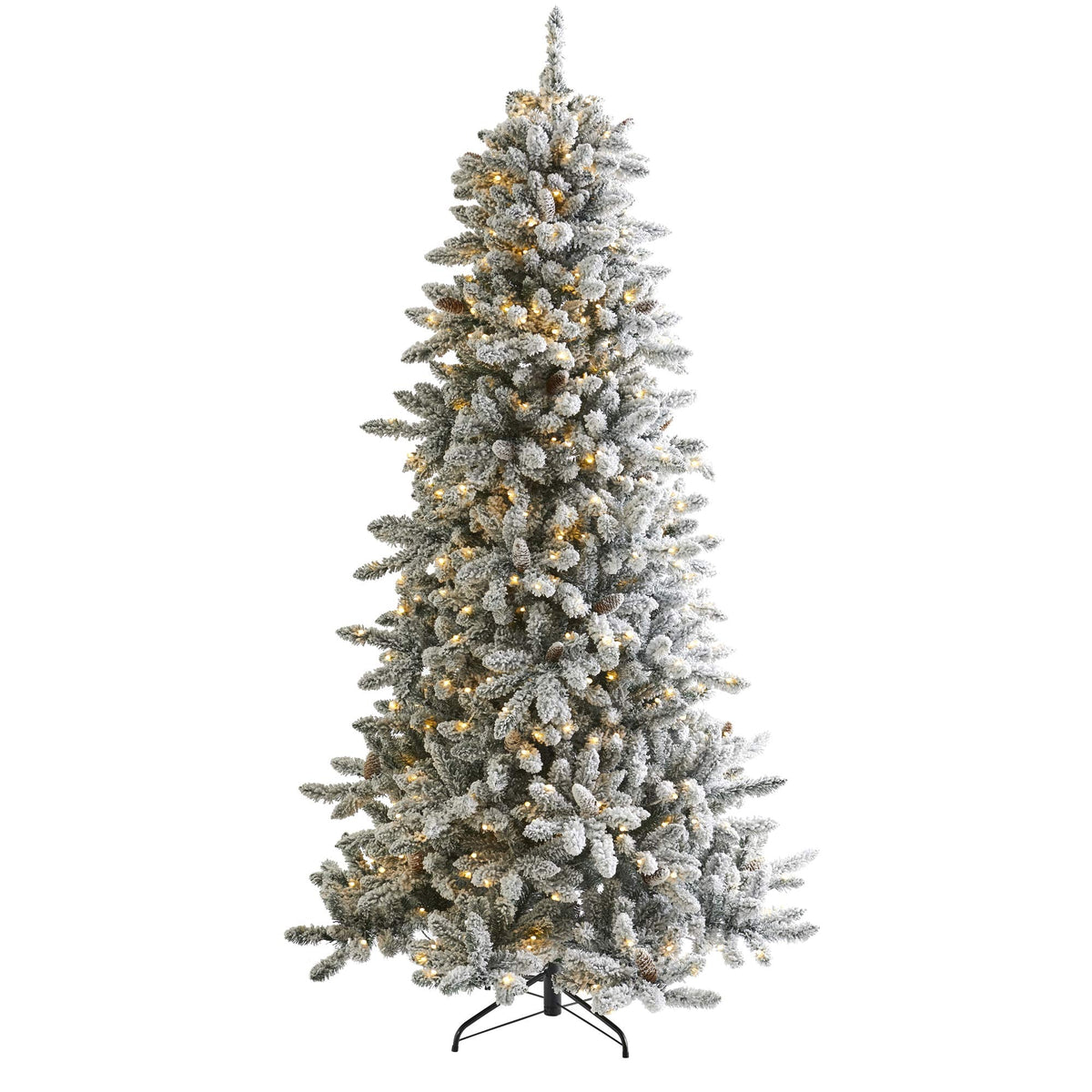 Nearly Natural 7.5ft. Flocked Livingston Fir Artificial Christmas Tree with Pine Cones and 500 Clear Warm LED Lights - additional view