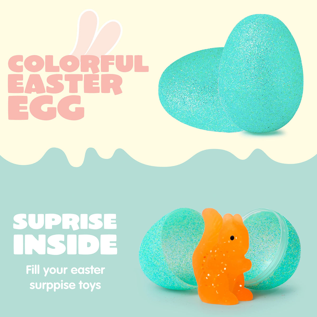 72 Pcs 2.5" Glitter Pastel Assorted Plastic Easter Eggs, Fillable Shells - additional view
