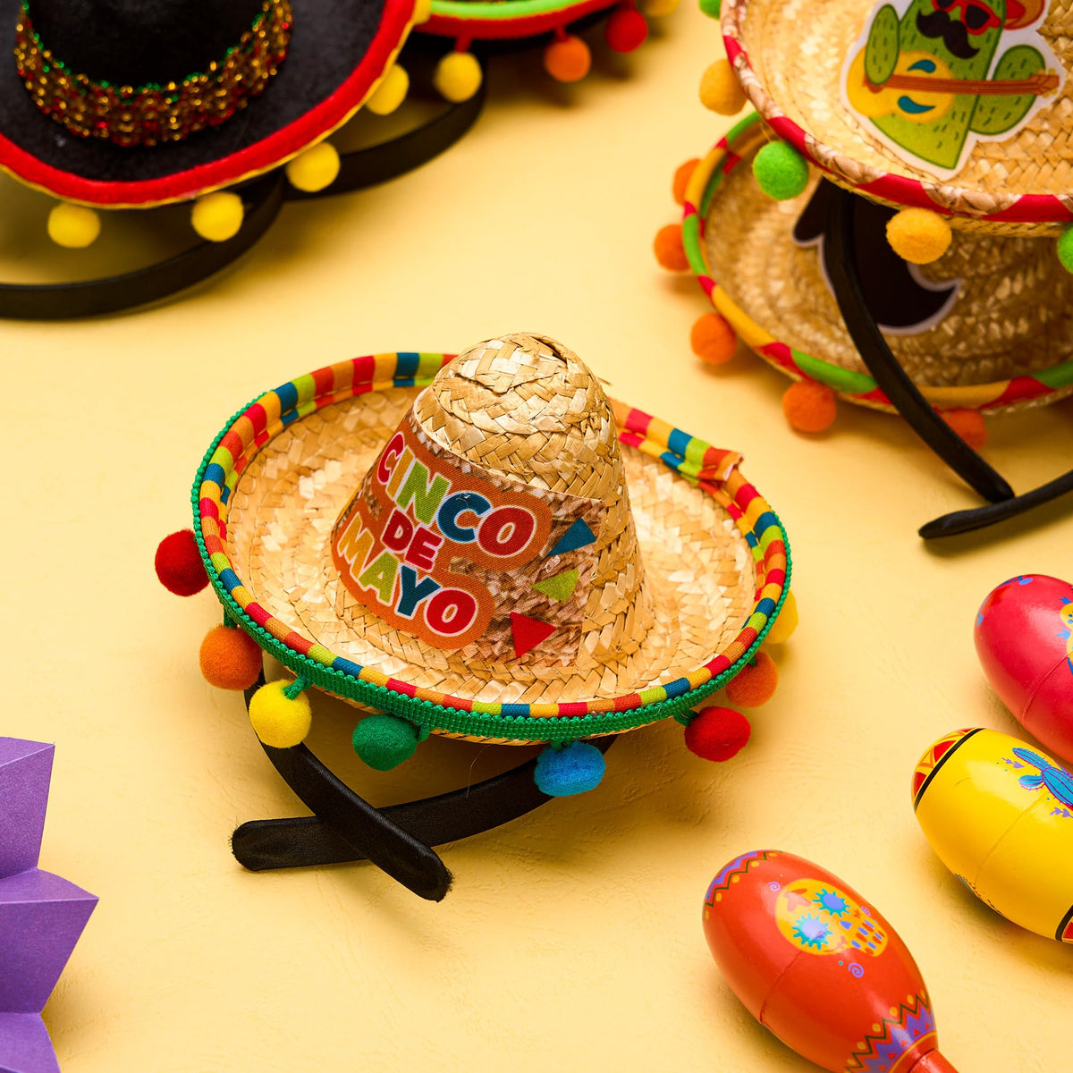 9 PCs Cinco de Mayo Sombrero Headbands, Mexican / Fiesta Theme Party Supplies / Decorations / Favors - additional view