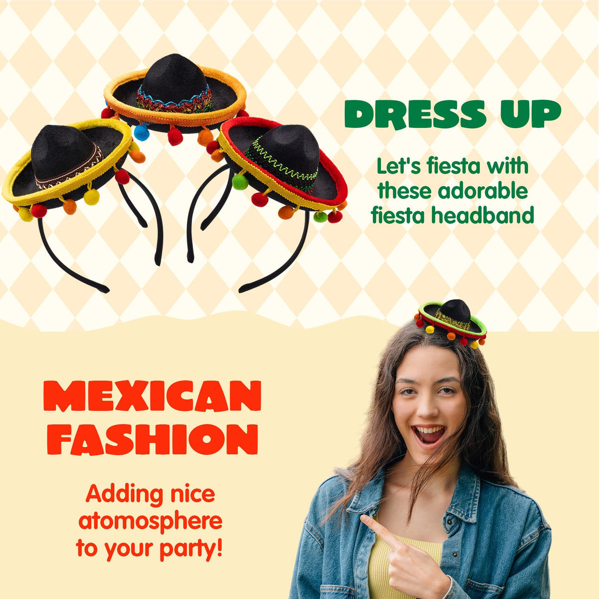 9 PCs Cinco de Mayo Sombrero Headbands, Mexican / Fiesta Theme Party Supplies / Decorations / Favors - additional view