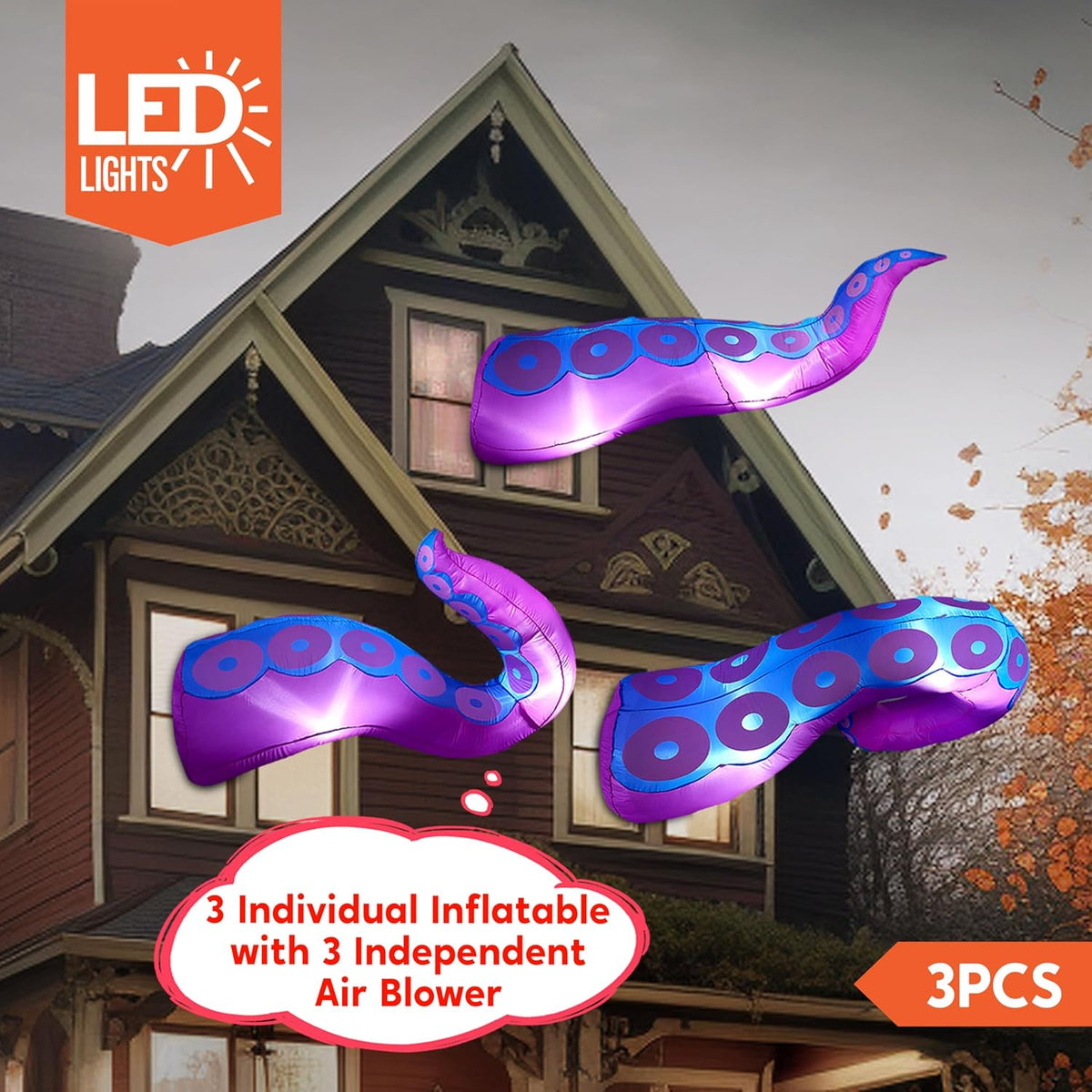 Joiedomi 3 Pcs Halloween Inflatable Octopus Tentacle Legs with LEDs