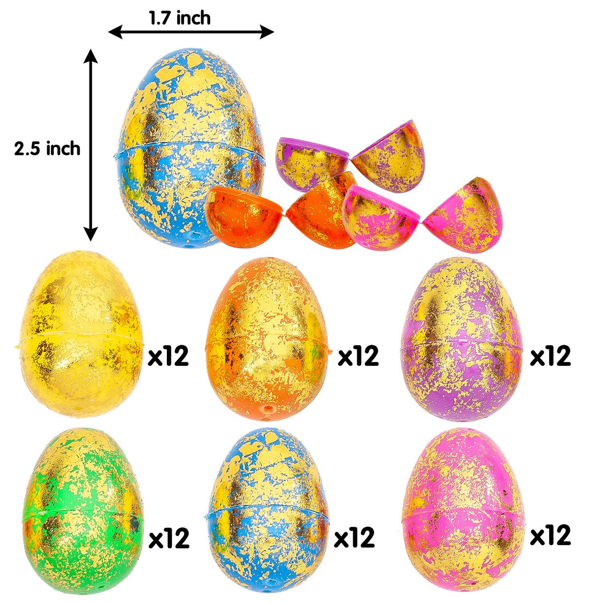 72 Pcs 2.5" Sparkling Gold Colorful Assortment Fillable Easter Egg Shell - additional view