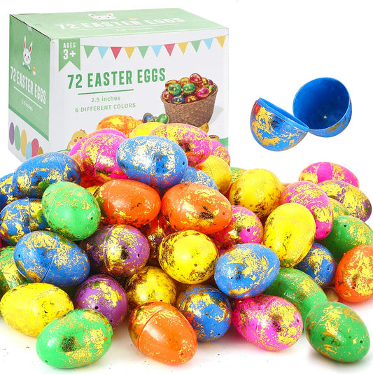 72 Pcs 2.5" Sparkling Gold Colorful Assortment Fillable Easter Egg Shell